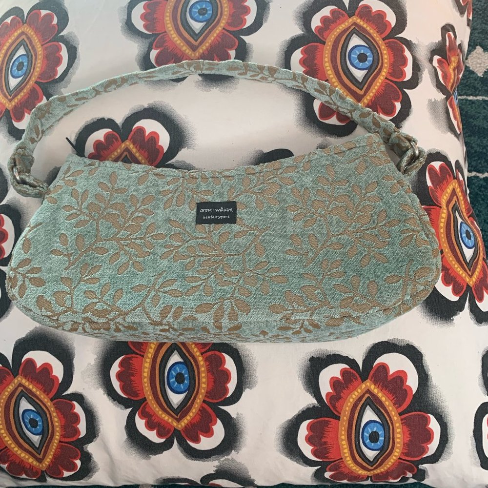Anna William, small, soft aqua & olive velvet shoulder bag